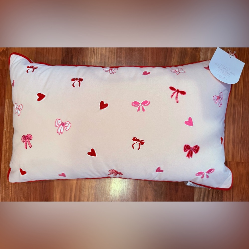 Velvet Embroidered Pillow with hearts & bows by Lolita, new with tags!🎀❤️